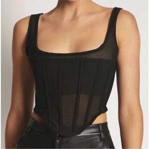 Meshki Black Structured Sheer Mesh Corset Top Square Neck Baddie Goth Medium